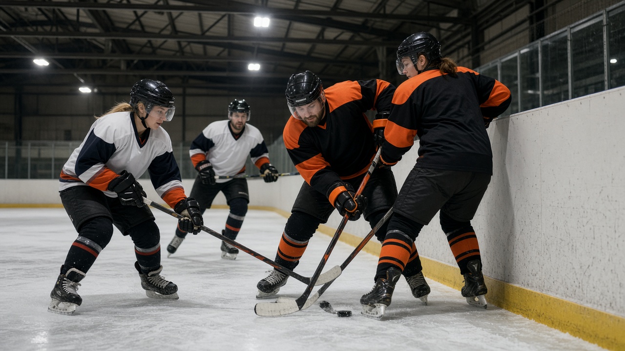 An amateur adult hockey game